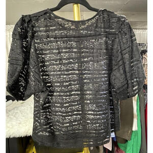 Express Women's Black Sheer Lace Short Sleeve Stretch Top M Dark Romantic Goth